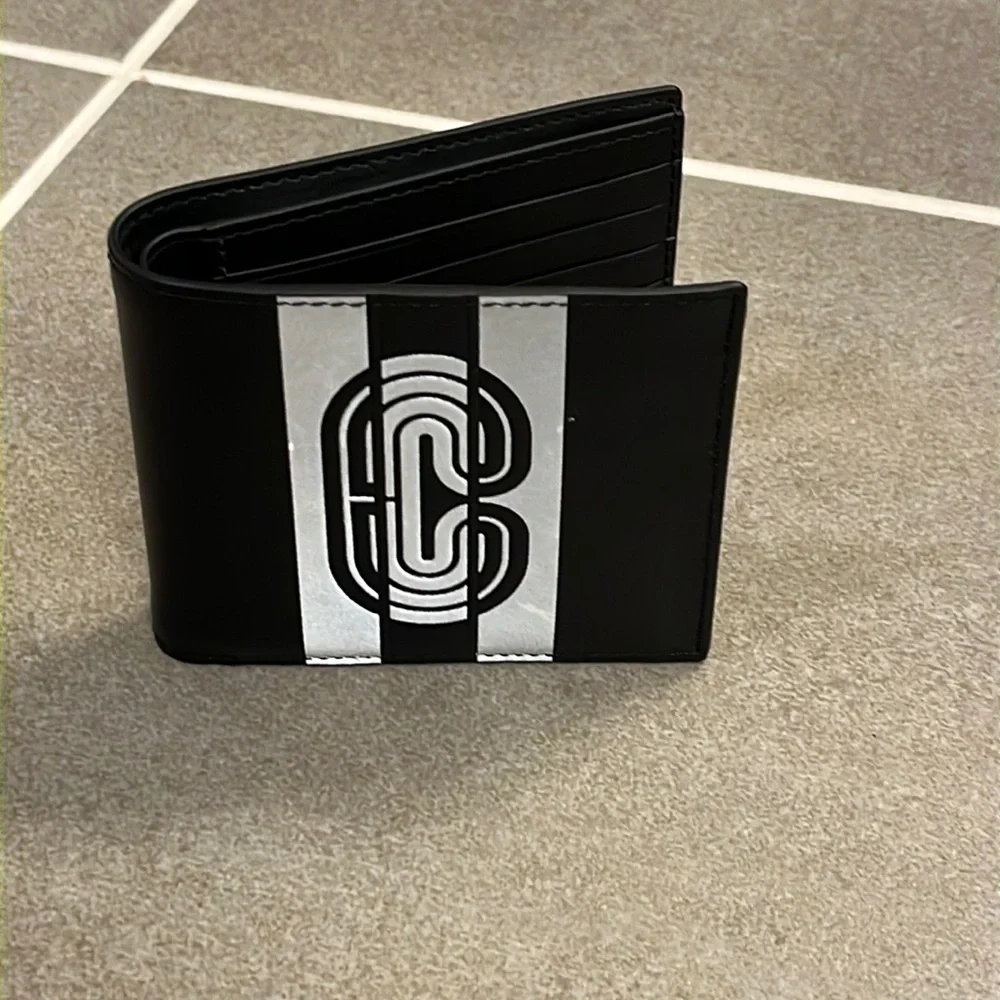 Coach New York Leather Bifold Wallet black silver reflective QBQ6S new Mens